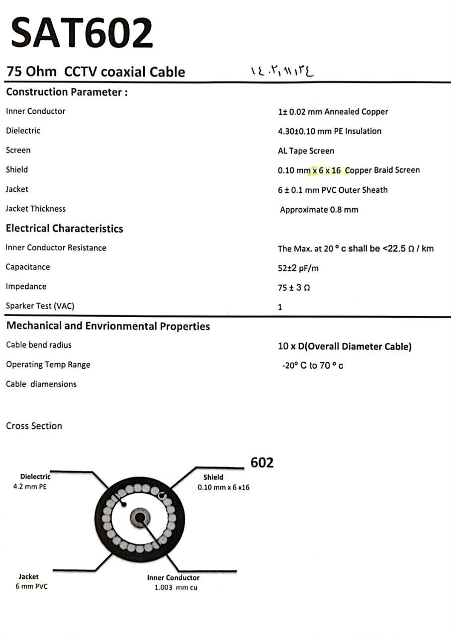 مشخصات فنی کابل rg6 فرایاب